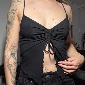 Divided Black Ruched Crop Top